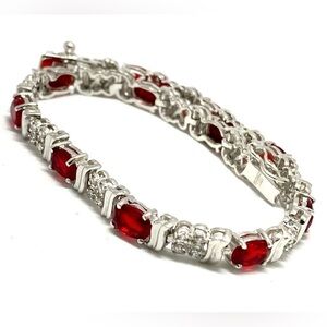 14k White Gold Plated 11.75ctw Ruby & Diamonique Diamond Tennis Bracelet